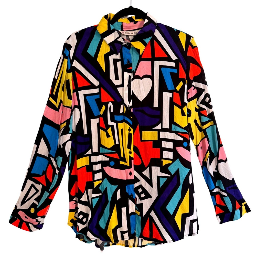 Vibrant Art Maximalist Button Down Shirt Women‎ XL Geometric Abstract Mod NWT